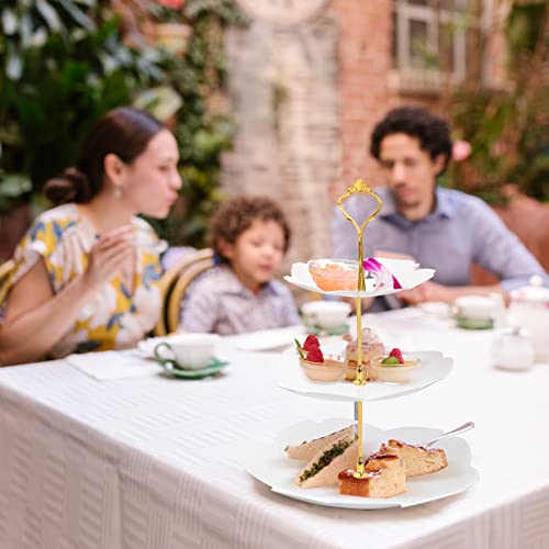 3 Tier Cake Stand Plastic Cupcake Stand Afternoon Tea Cake Stands Tiered Sandwich Stand Sweet Dessert Food Display Serving Tray Platters for Birthday Baby Shower Wedding Christmas Tea Party (White)