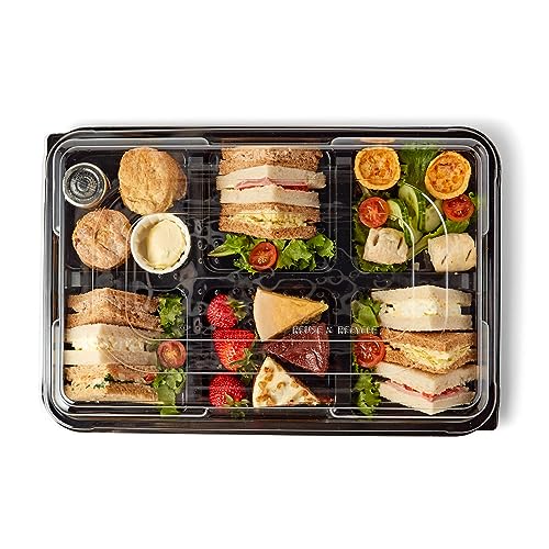 5 x Large, 6 Cavity Platters & Clear Lids (450mm x 310mm) Reusable &100% Recyclable rpet Plastic