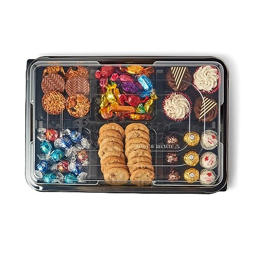 5 x Large, 6 Cavity Platters & Clear Lids (450mm x 310mm) Reusable &100% Recyclable rpet Plastic