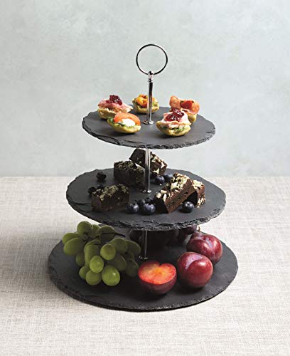 Artesà Three Tier Slate Cake Stand Serving Set, Cake Standing Set, 28.5x34.5cm, Gift Boxed