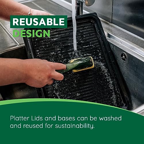 5 x Large, 6 Cavity Platters & Clear Lids (450mm x 310mm) Reusable &100% Recyclable rpet Plastic