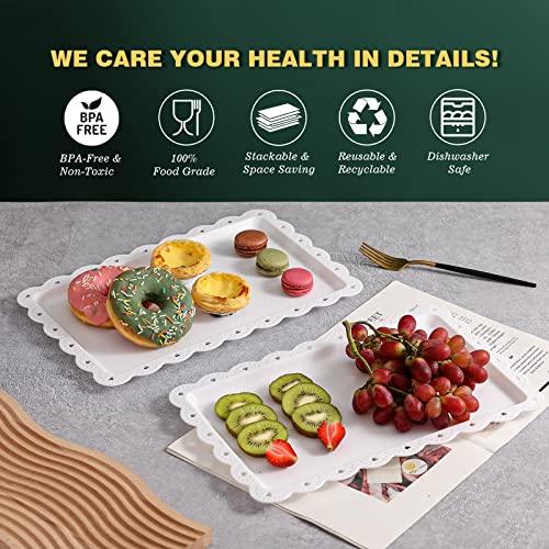 Serving Tray Food Tray for Fast Food | Snack | Fruit | Dessert - Plastic Trays Serving Platter for Kitchen | Cafeteria | Restaurant | Party | 14 x 9 Inches （4 Pack