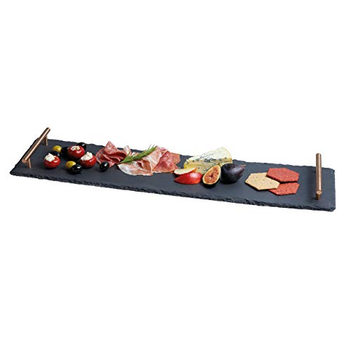 Artesà Slate Serving Platter Tray with Copper Finish Handles, perfect for Grazing and Buffets, 60 x 15 cm, Black