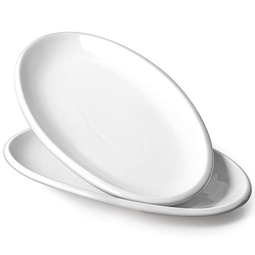 DOWAN 14" Large Serving Platters, Oval Serving Plates, White Porcelain Platters Oven Safe, Dinner Plates Serving Dishes for Entertaining, Party, Meat, Appetizers, Dessert, Set of 2, White