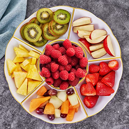 MATANA - 5 Pack Multi-use Plastic Compartment Trays with 6 Sections for Party Snacks Fruit Nibbles Serving Food Platters - 12" (30cm) Plates