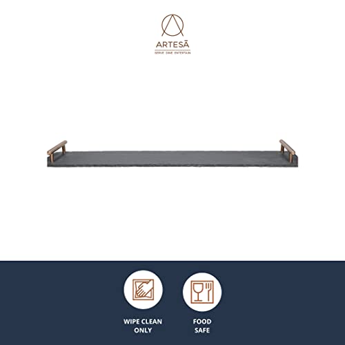 Artesà Slate Serving Platter Tray with Copper Finish Handles, perfect for Grazing and Buffets, 60 x 15 cm, Black