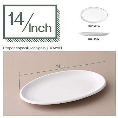 DOWAN 14" Large Serving Platters, Oval Serving Plates, White Porcelain Platters Oven Safe, Dinner Plates Serving Dishes for Entertaining, Party, Meat, Appetizers, Dessert, Set of 2, White