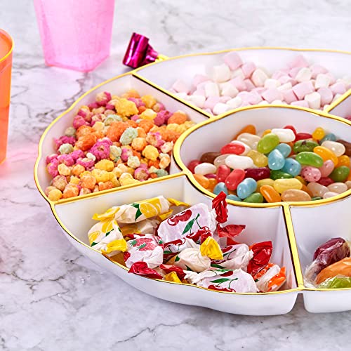 MATANA - 5 Pack Multi-use Plastic Compartment Trays with 6 Sections for Party Snacks Fruit Nibbles Serving Food Platters - 12" (30cm) Plates