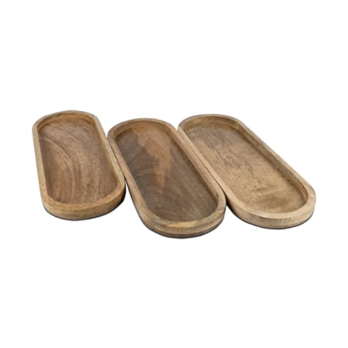 Samhita Mango Oval Wood Tray Set of 3 Perfect for Food Holder/BBQ, Serve Cheese, Sushi, Holiday Snacks, and More. (30.48cm x 12.7cm x 1.90cm)