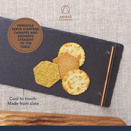 Artesà Slate Serving Platter Tray with Copper Finish Handles, perfect for Grazing and Buffets, 60 x 15 cm, Black