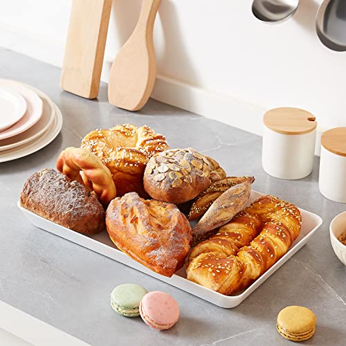 Lifewit Plastic Serving Tray, Serving Platters Dishes for Party, BPA Free Reusable Food White Tray for Snacks, Food, Cookies, Set of 4, 36 * 24cm