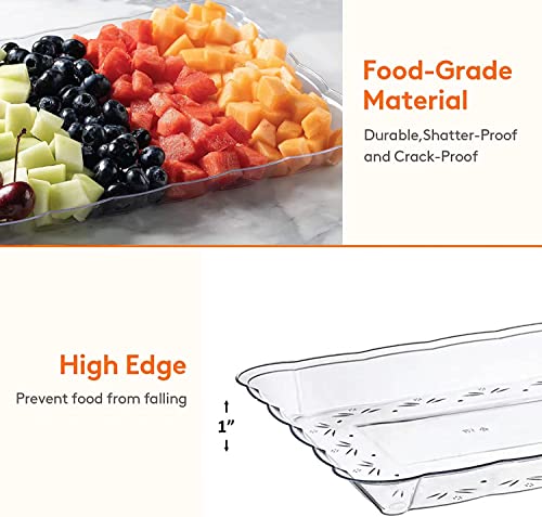 Gikisla Plastic Serving Platters Set of 6, Large Clear Plastic Serving Trays, Rectangle Reusable Platter Perfect for Christmas Parties Food Wedding Buffet