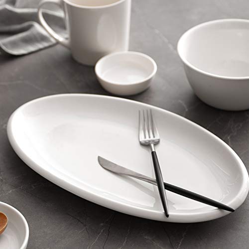 DOWAN 14" Large Serving Platters, Oval Serving Plates, White Porcelain Platters Oven Safe, Dinner Plates Serving Dishes for Entertaining, Party, Meat, Appetizers, Dessert, Set of 2, White