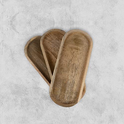 Samhita Mango Oval Wood Tray Set of 3 Perfect for Food Holder/BBQ, Serve Cheese, Sushi, Holiday Snacks, and More. (30.48cm x 12.7cm x 1.90cm)