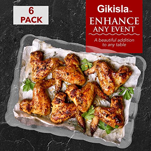 Gikisla Plastic Serving Platters Set of 6, Large Clear Plastic Serving Trays, Rectangle Reusable Platter Perfect for Christmas Parties Food Wedding Buffet