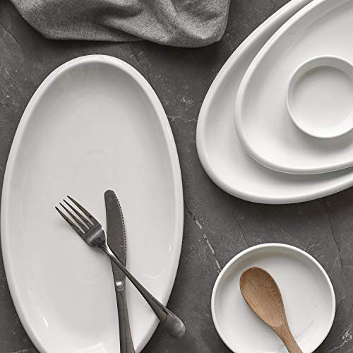 DOWAN 14" Large Serving Platters, Oval Serving Plates, White Porcelain Platters Oven Safe, Dinner Plates Serving Dishes for Entertaining, Party, Meat, Appetizers, Dessert, Set of 2, White