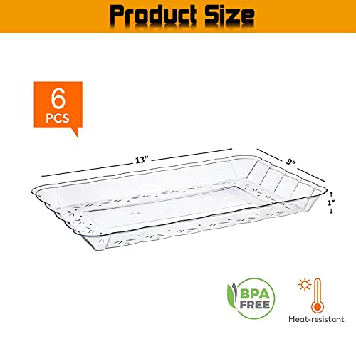 Gikisla Plastic Serving Platters Set of 6, Large Clear Plastic Serving Trays, Rectangle Reusable Platter Perfect for Christmas Parties Food Wedding Buffet