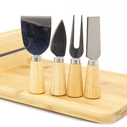Beautiful Cheese Board with Knives Set | Cheese Platter Knife Set | Wooden Serving Platter Set | Charcuterie Platter and Serving Meat Board | 30x20x9 cm