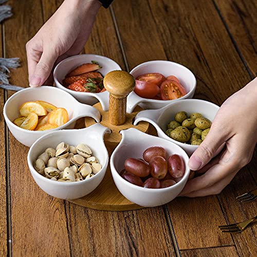Ganvol Snack Serving Bowl Set for Christmas Party, Tapas Bowls, Appetiser Dish Set, Lazy Susan Dip Bowl Set, Revolving Tapas Dish Set, Sauce Bowls with Turntable, Gift for Mother