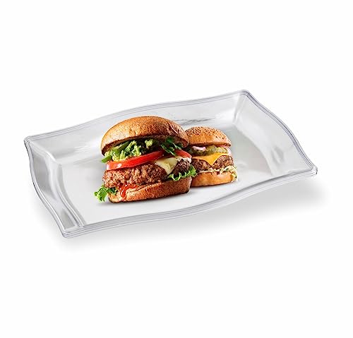 LORD C Serving Rectangle Platters for Parties Reusable Plastic Platter Kitchen Snack Tray Dry Fruit Breakfast Dishes Picnic Party Food Wedding Buffet Plates Multi Use Meal Dish 3pc (Clear, 15X22CM)