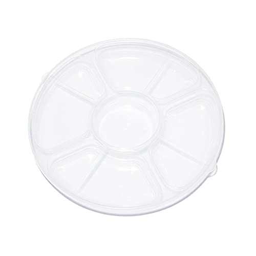 STACKABLES Pack of 3 Plastic Compartment Trays with Flat Lids - Reusable Serving Platters for Parties - Compartment Appetizer Platter - 5 Sections - Clear - 12" (30cm)