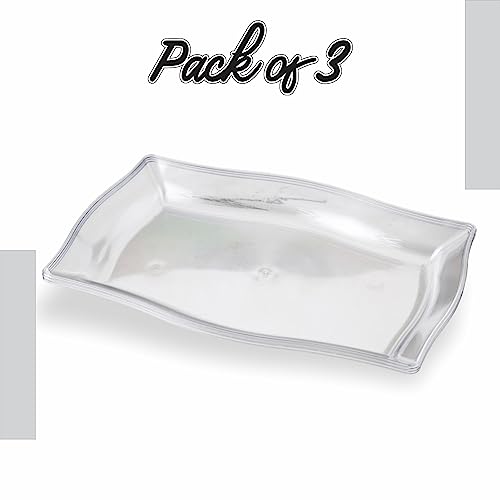 LORD C Serving Rectangle Platters for Parties Reusable Plastic Platter Kitchen Snack Tray Dry Fruit Breakfast Dishes Picnic Party Food Wedding Buffet Plates Multi Use Meal Dish 3pc (Clear, 15X22CM)