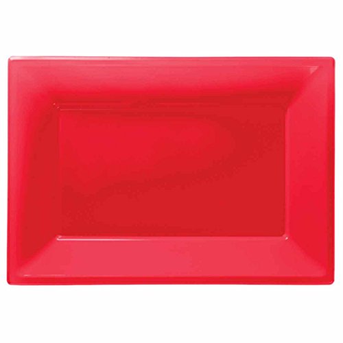 Amscan 997424 - Apple Red Rectangular Plastic Serving Platters - 3 Pack, 23*32 centimeters