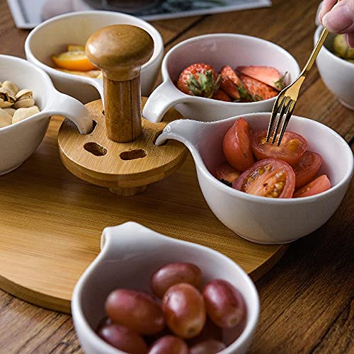 Ganvol Snack Serving Bowl Set for Christmas Party, Tapas Bowls, Appetiser Dish Set, Lazy Susan Dip Bowl Set, Revolving Tapas Dish Set, Sauce Bowls with Turntable, Gift for Mother