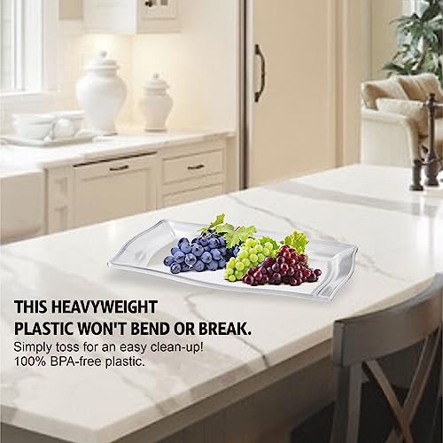 LORD C Serving Rectangle Platters for Parties Reusable Plastic Platter Kitchen Snack Tray Dry Fruit Breakfast Dishes Picnic Party Food Wedding Buffet Plates Multi Use Meal Dish 3pc (Clear, 15X22CM)