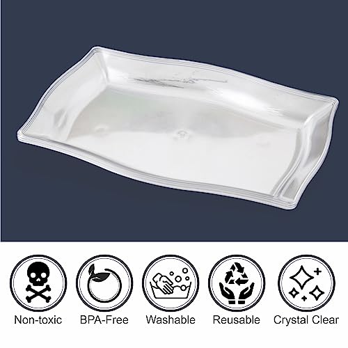 LORD C Serving Rectangle Platters for Parties Reusable Plastic Platter Kitchen Snack Tray Dry Fruit Breakfast Dishes Picnic Party Food Wedding Buffet Plates Multi Use Meal Dish 3pc (Clear, 15X22CM)