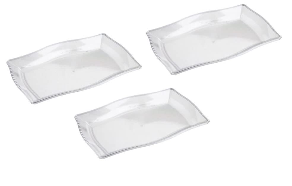 LORD C Serving Rectangle Platters for Parties Reusable Plastic Platter Kitchen Snack Tray Dry Fruit Breakfast Dishes Picnic Party Food Wedding Buffet Plates Multi Use Meal Dish 3pc (Clear, 15X22CM)