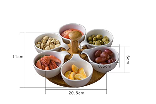 Ganvol Snack Serving Bowl Set for Christmas Party, Tapas Bowls, Appetiser Dish Set, Lazy Susan Dip Bowl Set, Revolving Tapas Dish Set, Sauce Bowls with Turntable, Gift for Mother