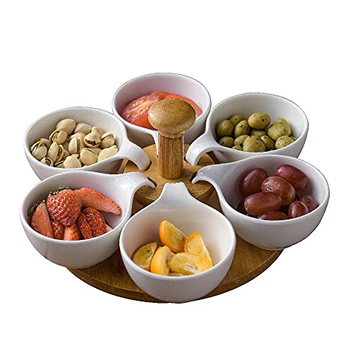 Ganvol Snack Serving Bowl Set for Christmas Party, Tapas Bowls, Appetiser Dish Set, Lazy Susan Dip Bowl Set, Revolving Tapas Dish Set, Sauce Bowls with Turntable, Gift for Mother