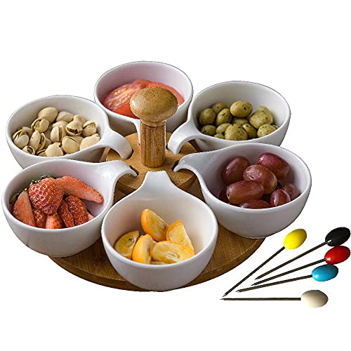 Ganvol Snack Serving Bowl Set for Christmas Party, Tapas Bowls, Appetiser Dish Set, Lazy Susan Dip Bowl Set, Revolving Tapas Dish Set, Sauce Bowls with Turntable, Gift for Mother