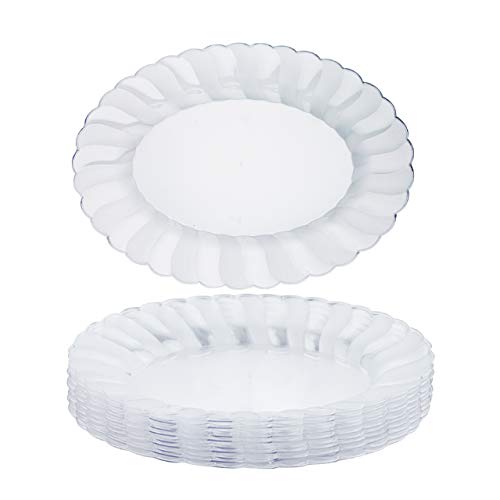 Matana - 10 Clear Multi-Use Plastic Oval Serving Trays for Platters - 30x23cm