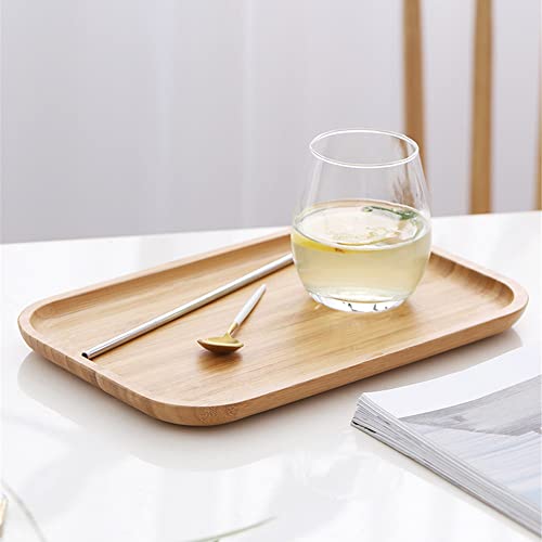 Bamboo Wooden Rectangle Serving Tray Board Flat Platter Large 30cm Wooden Plate Serving Board for Kitchen Home