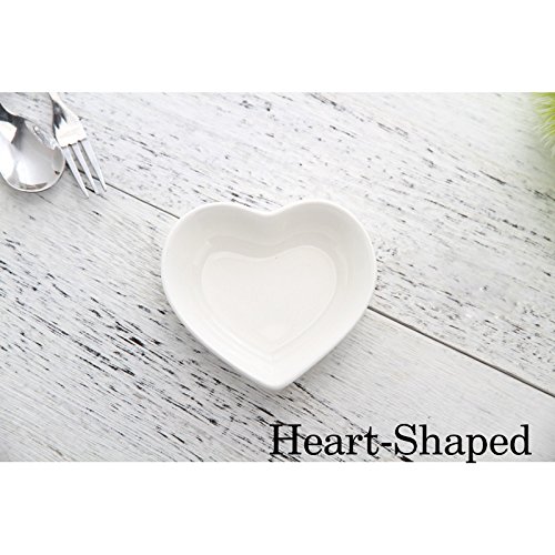 Super Cute Heart Sharpe Ceramic Sauce Dish,Mini Side Seasoning Dish,Condiment Dishes/Sushi Soy Dipping Bowl,Snack Serving Dishes,Love Porcelain Small Saucer Set(Set of 4) (8cm)