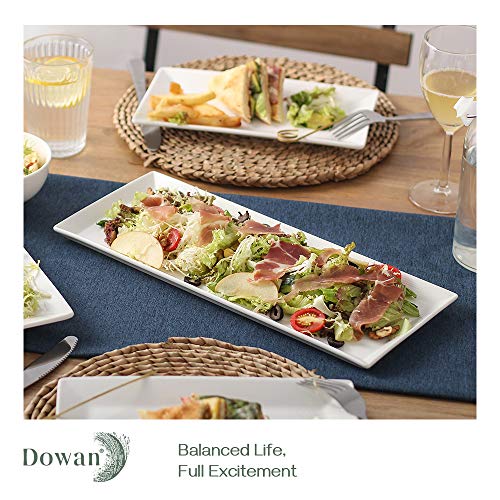 DOWAN Serving Platter, 14.5"/36.8cm Large Rectangle Dinner Plates White, Porcelain Serving Plates for Appetizers, Meat, Dessert, Pasta, Buffets, Party, Dishwasher & Microwave Safe, Set of 4