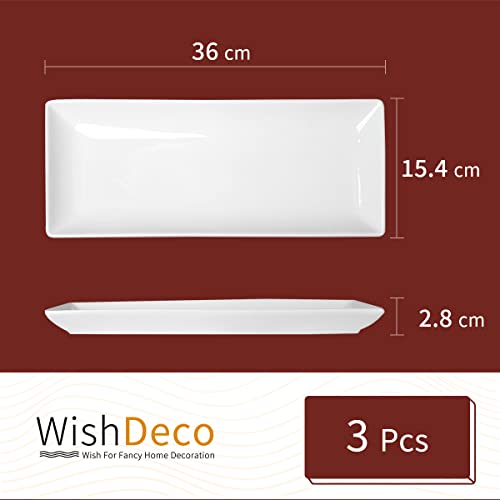 WishDeco Ceramic Serving Platters Set of 3, White Rectangular Plates, 36cm/14 inch Large Serving Trays, Porcelain Serving Dishes, Party Platters for Dessert, Buffet, Snack, Steak, Fruit