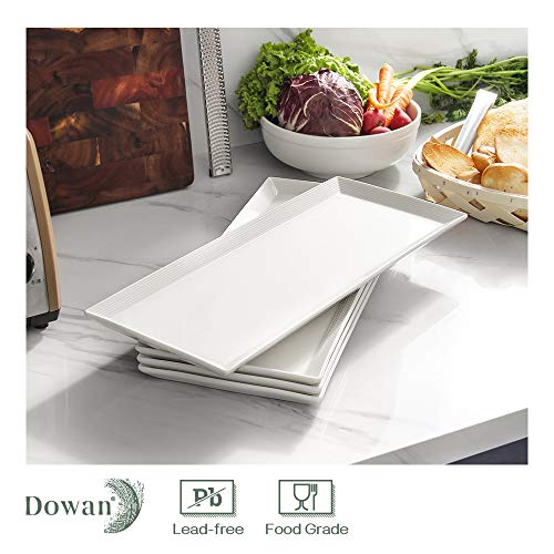 DOWAN Serving Platter, 14.5"/36.8cm Large Rectangle Dinner Plates White, Porcelain Serving Plates for Appetizers, Meat, Dessert, Pasta, Buffets, Party, Dishwasher & Microwave Safe, Set of 4