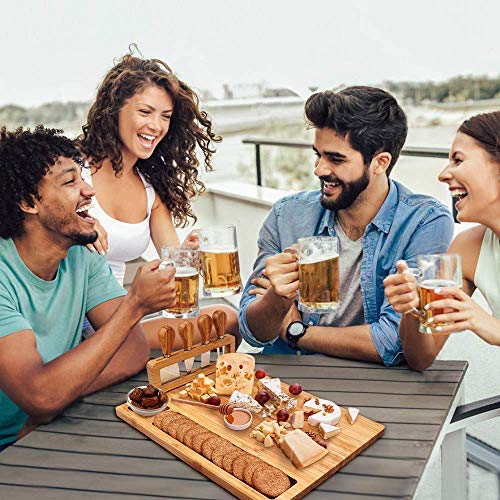 Bamboo Cheese Board Knife Set Charcuterie Platter and Serving Meat Board, Wooden Serving Platter, Unique Gifts for Christmas Wedding Birthday Anniversary