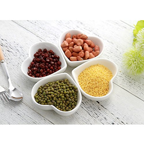 Super Cute Heart Sharpe Ceramic Sauce Dish,Mini Side Seasoning Dish,Condiment Dishes/Sushi Soy Dipping Bowl,Snack Serving Dishes,Love Porcelain Small Saucer Set(Set of 4) (8cm)