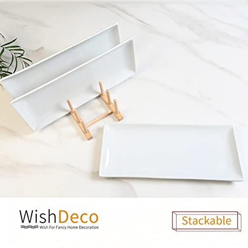WishDeco Ceramic Serving Platters Set of 3, White Rectangular Plates, 36cm/14 inch Large Serving Trays, Porcelain Serving Dishes, Party Platters for Dessert, Buffet, Snack, Steak, Fruit