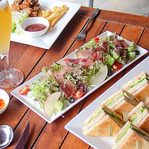 DOWAN Serving Platter, 14.5"/36.8cm Large Rectangle Dinner Plates White, Porcelain Serving Plates for Appetizers, Meat, Dessert, Pasta, Buffets, Party, Dishwasher & Microwave Safe, Set of 4