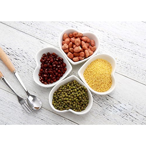 Super Cute Heart Sharpe Ceramic Sauce Dish,Mini Side Seasoning Dish,Condiment Dishes/Sushi Soy Dipping Bowl,Snack Serving Dishes,Love Porcelain Small Saucer Set(Set of 4) (8cm)