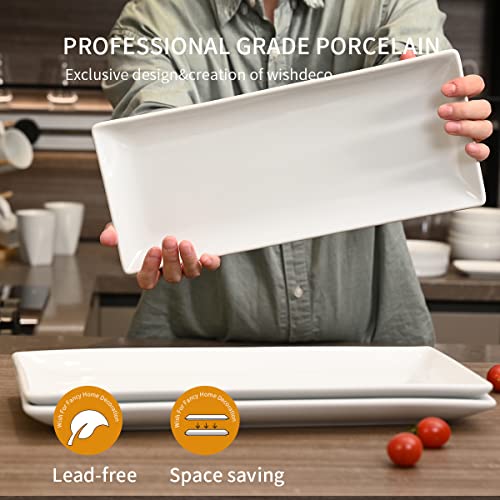 WishDeco Ceramic Serving Platters Set of 3, White Rectangular Plates, 36cm/14 inch Large Serving Trays, Porcelain Serving Dishes, Party Platters for Dessert, Buffet, Snack, Steak, Fruit