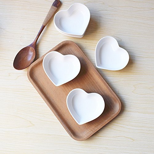 Super Cute Heart Sharpe Ceramic Sauce Dish,Mini Side Seasoning Dish,Condiment Dishes/Sushi Soy Dipping Bowl,Snack Serving Dishes,Love Porcelain Small Saucer Set(Set of 4) (8cm)