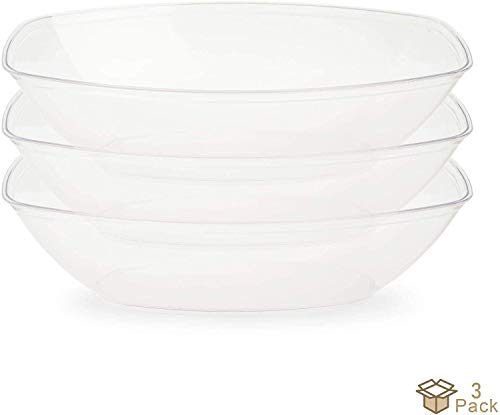 Pack of 3 Plastic Serving Bowls 1950ml | Plastic Rectangular Salad Bowls | Bowls Set - 66oz ~ Reusable ~ Durable ~ Clear