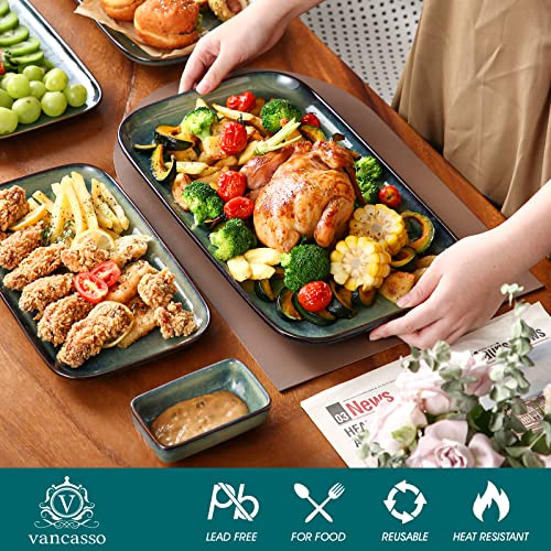 vancasso Stern Serving Platter & Tray Set, 3-Piece Ceramic Serving Plates for Parties, 15.1/13.1/11 Inch Easy-Clean Large Serving Dish for Main Course and Side Dishes, Green