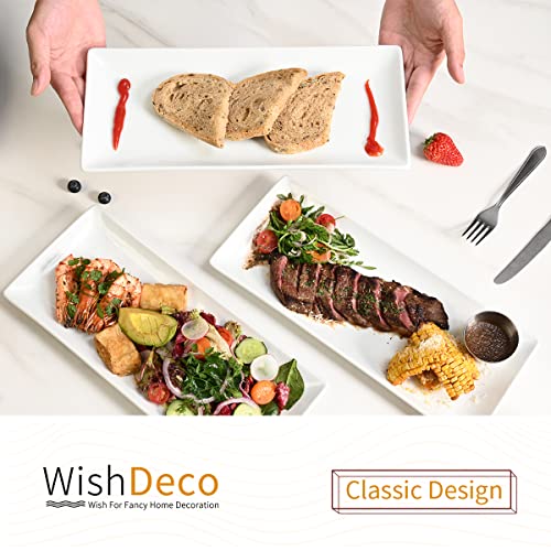 WishDeco Ceramic Serving Platters Set of 3, White Rectangular Plates, 36cm/14 inch Large Serving Trays, Porcelain Serving Dishes, Party Platters for Dessert, Buffet, Snack, Steak, Fruit